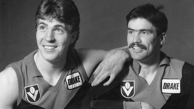 Melbourne's Irish recruits Jim Stynes and Sean Wight in 1988 Picture: Photo File Source: Herald Sun 